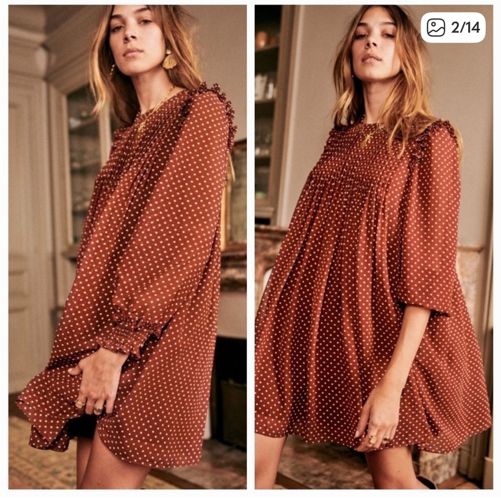 Sezane Eve Dress in Ecru Dots Moka size 38 EUC - Picture 2 of 8